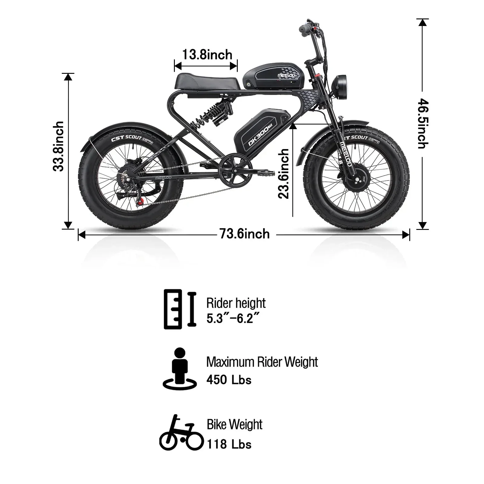 MEELOD DK300 PLUS 20" Vélo électrique de style cyclomoteur rétro 1200W de pointe Deux moteurs 48V 20Ah Batterie – Image 5